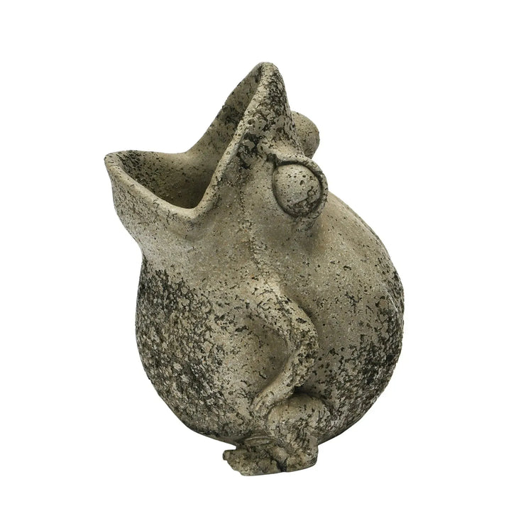 Resin and cement frog planter decor in real life style.