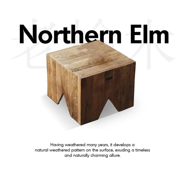 Rustic elm wood coffee table fortress elm in panoramic view.
