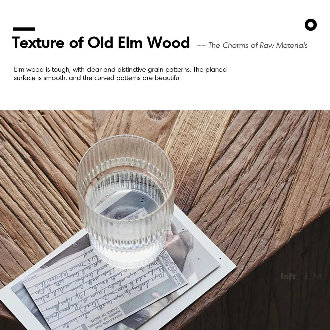Rustic elm wood coffee table hexagon elm with context.