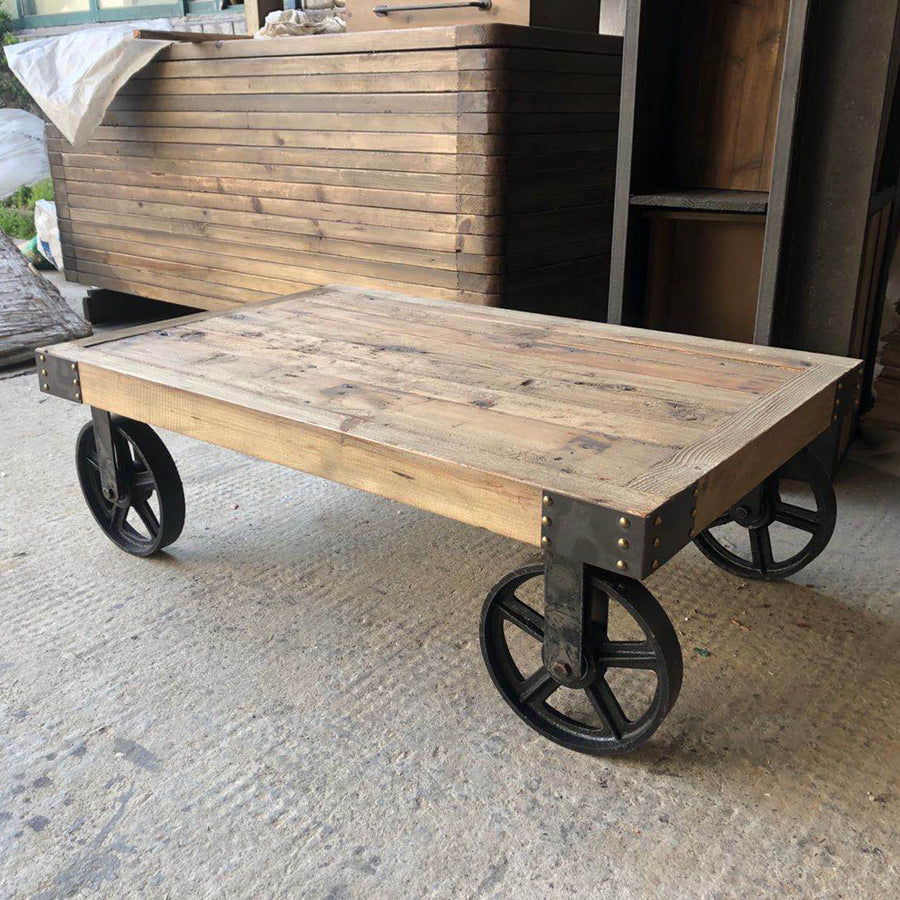 Industrial wood coffee table rustic primary product view.