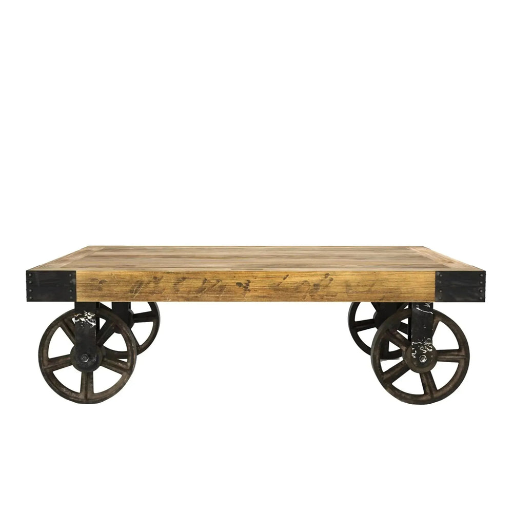 Industrial wood coffee table rustic in white background.