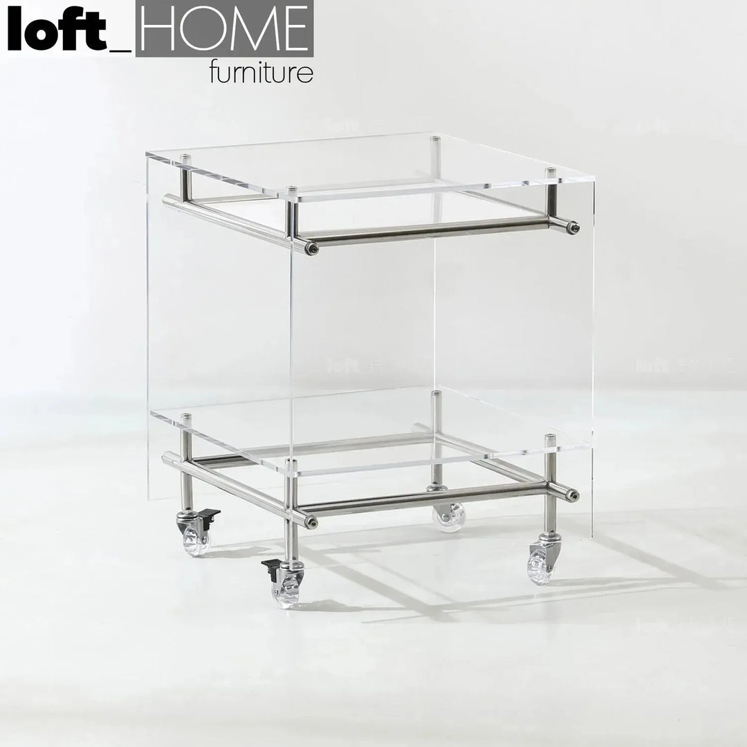 Contemporary acrylic side table josy in panoramic view.