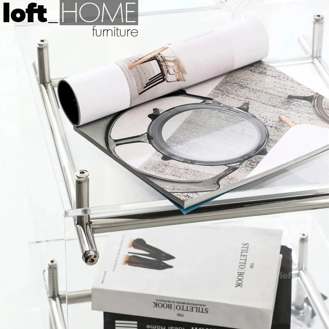 Contemporary acrylic side table josy in real life style.