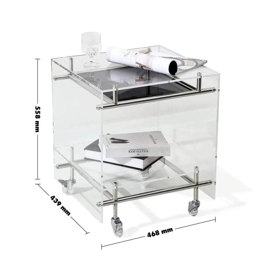 Contemporary acrylic side table josy size charts.