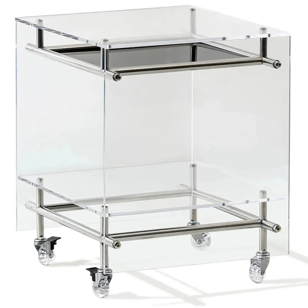 Contemporary acrylic side table josy in white background.