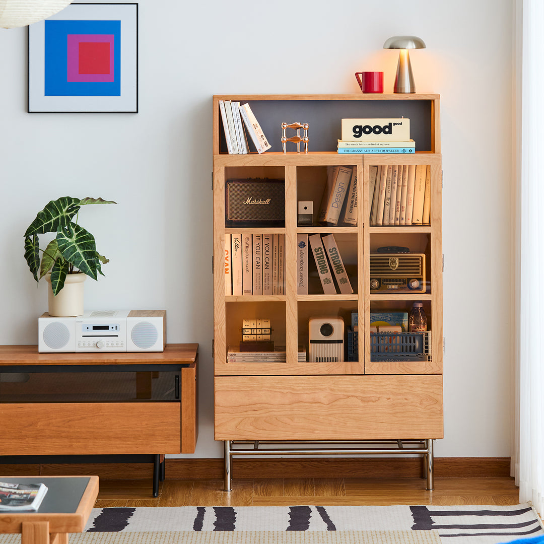 Scandinavian cherry wood display cabinet time primary product view.