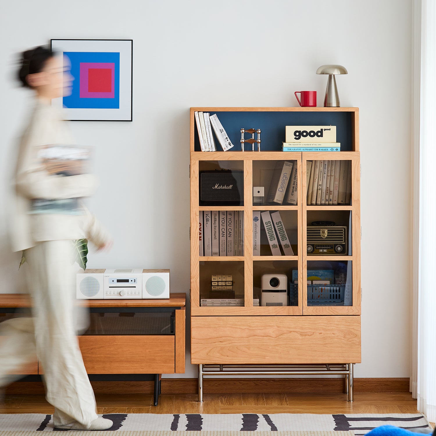 View of Scandinavian Cherry Wood Display Cabinet TIME – LOFT HOME