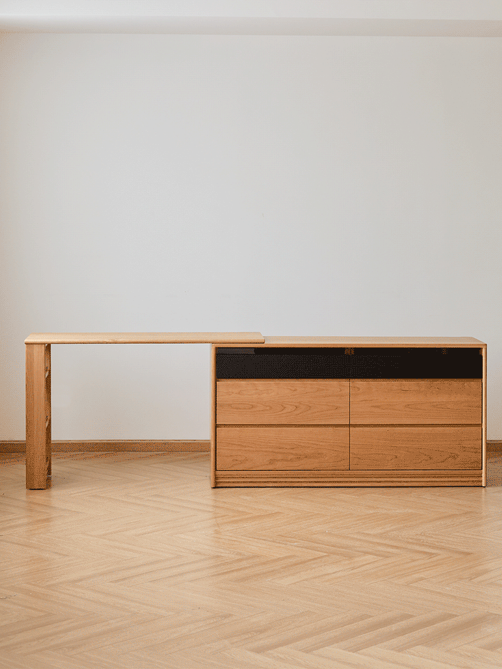 Scandinavian cherry wood dressing table shore color swatches.