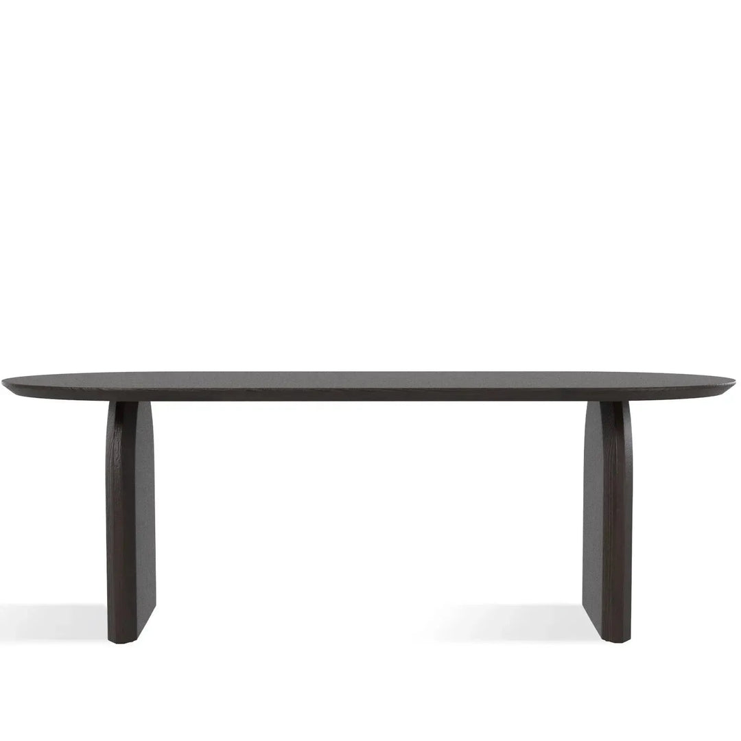 Japandi elm wood dining table zephyr in white background.