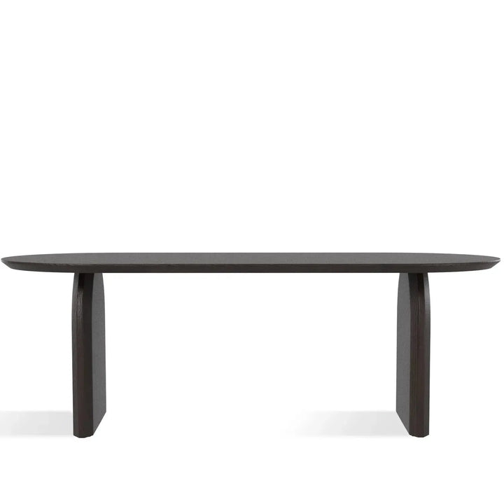 Japandi elm wood dining table zephyr in white background.