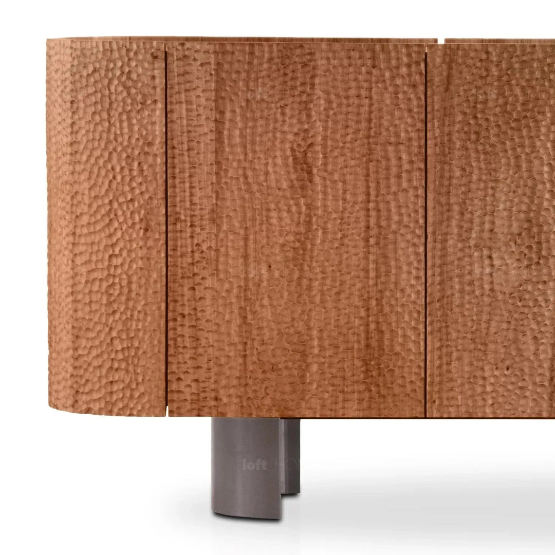 Scandinavian elm wood storage cabinet vortex in panoramic view.