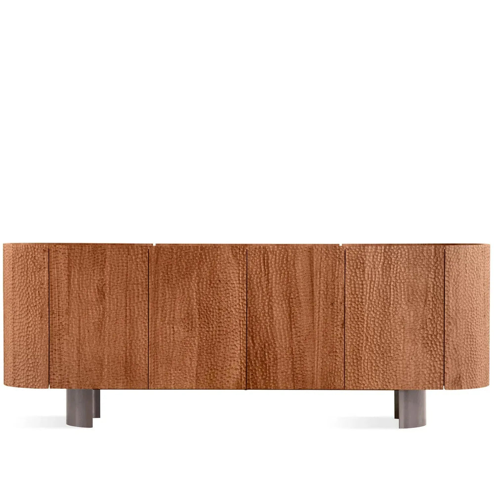 Scandinavian elm wood storage cabinet vortex in white background.