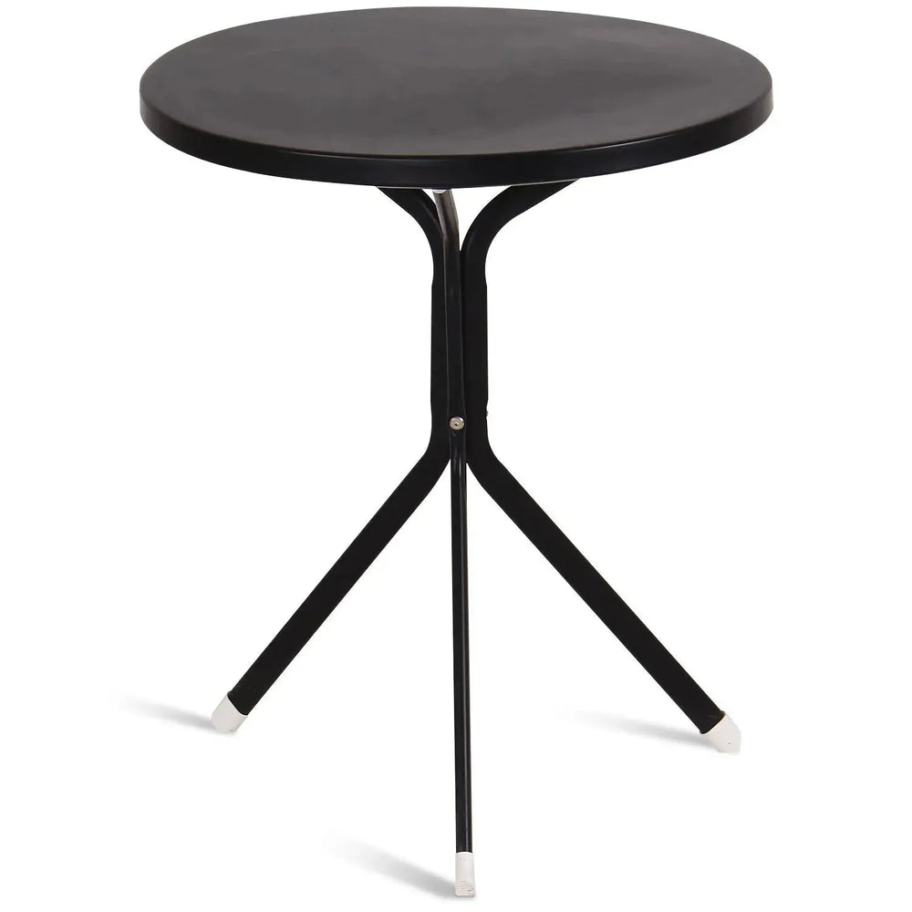 Industrial metal side table alaric in white background.