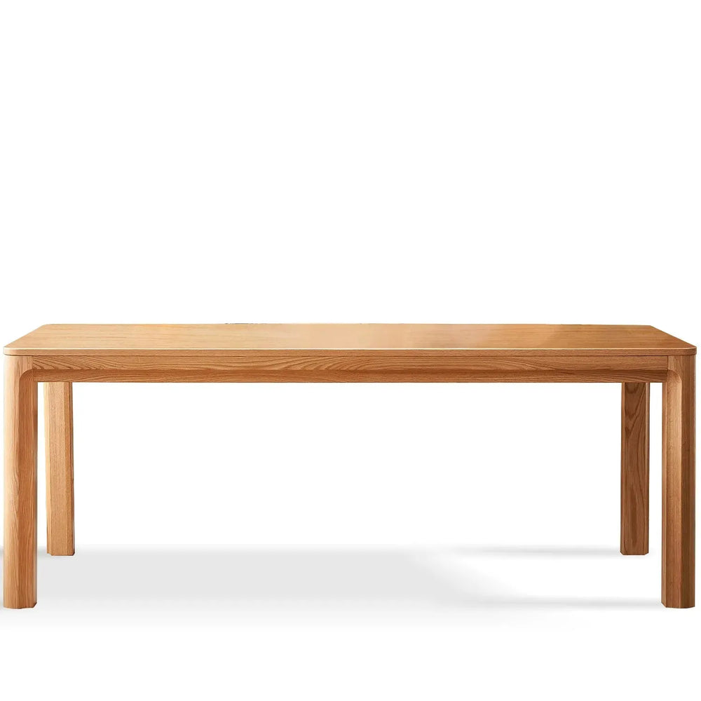 Scandinavian oak wood dining table sturdy grace in white background.