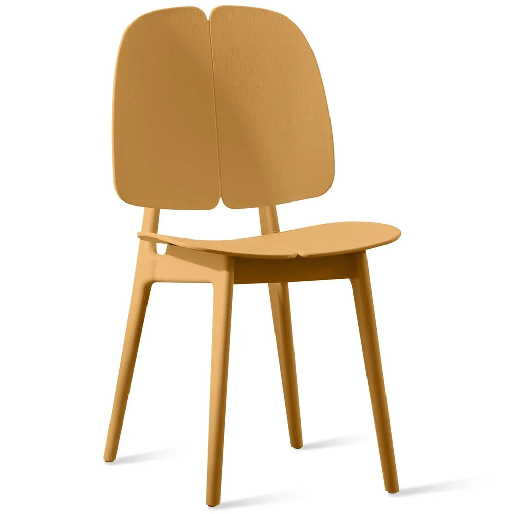 Contemporary plastic dining chair aaro in white background.