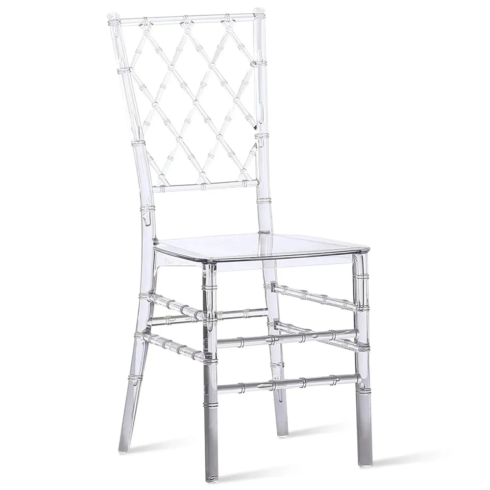 Contemporary plastic dining chair kara in white background.