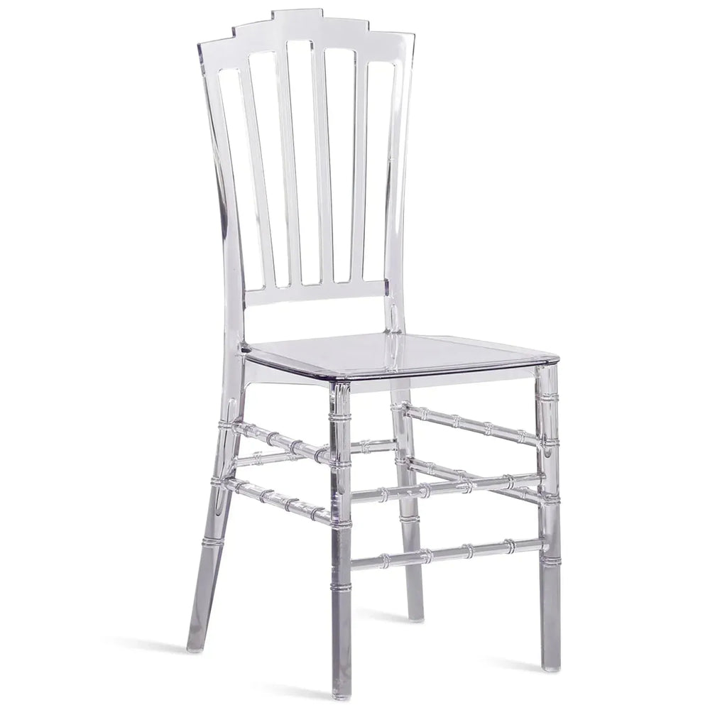 Contemporary plastic dining chair lenni in white background.