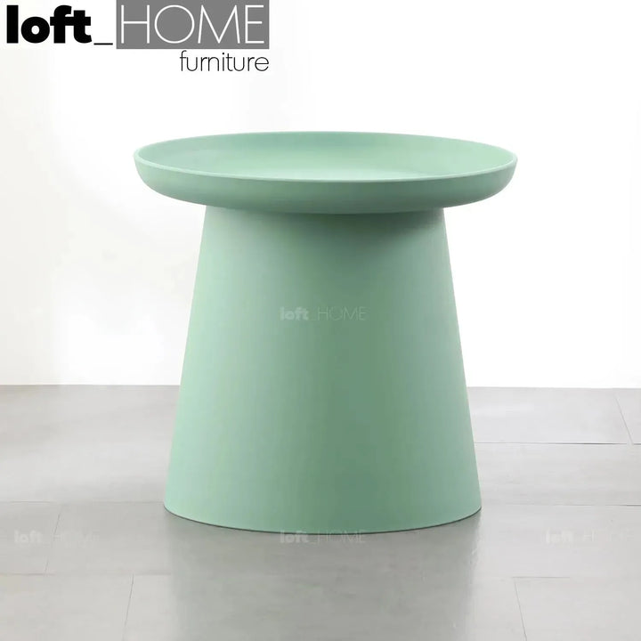 Contemporary plastic side table macaron material variants.