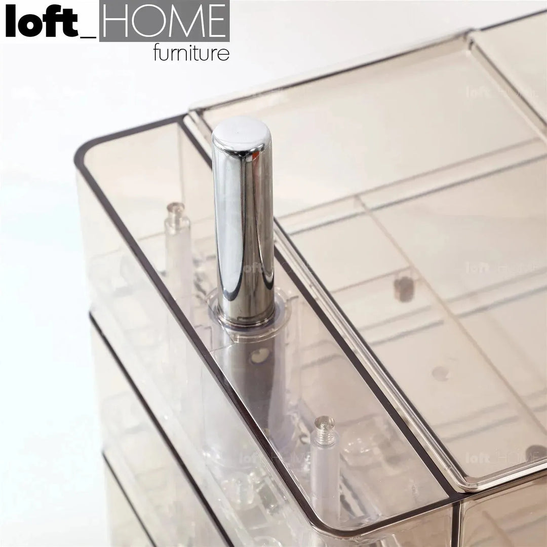 Contemporary plastic wheeled trolley side table rolly clear color swatches.