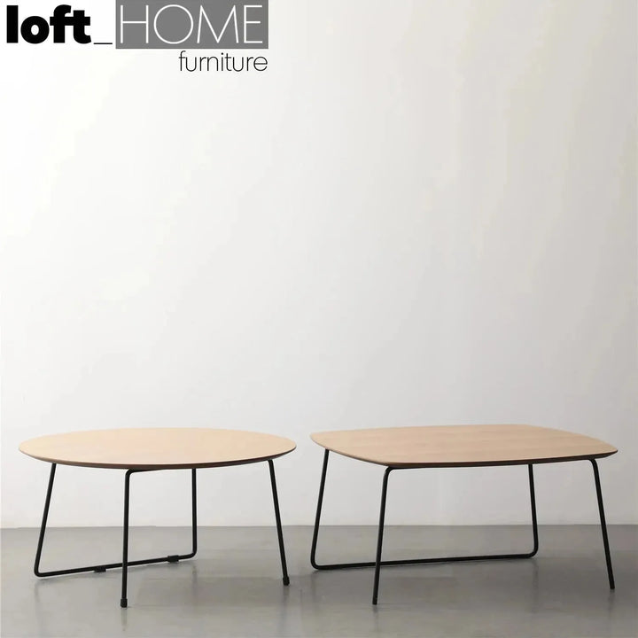 Industrial wood coffee table carlos round in panoramic view.