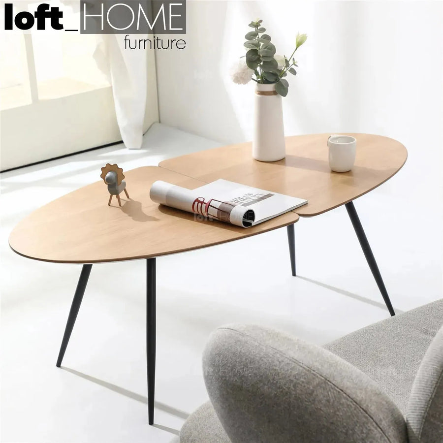 Industrial wood coffee table valboard oval primary product view.