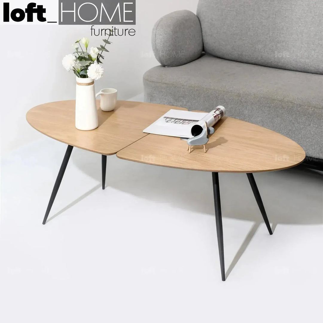 Industrial wood coffee table valboard oval material variants.