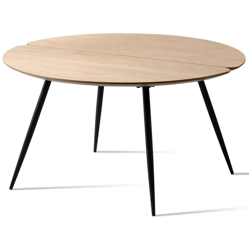 Industrial wood coffee table valboard round in white background.