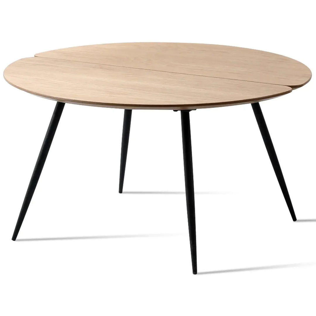 Industrial wood coffee table valboard round in white background.