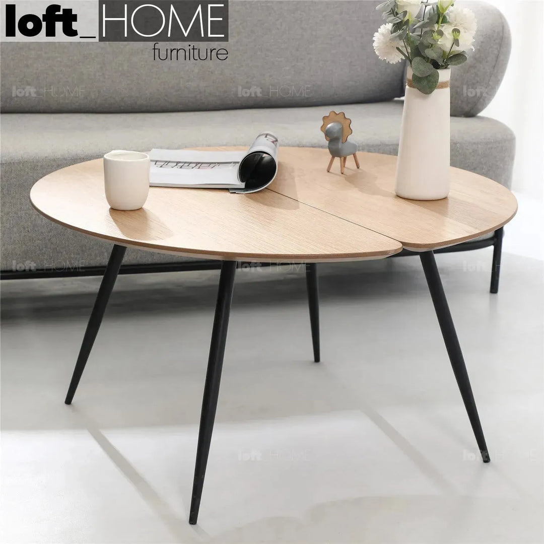 Industrial wood coffee table valboard round primary product view.