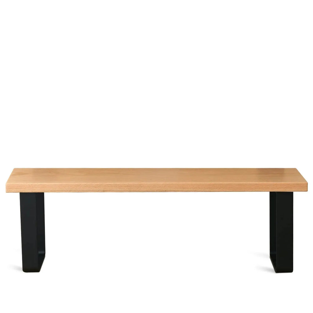 Industrial wood dining bench u shape oak in white background.