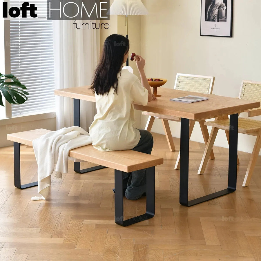 Industrial wood dining bench u shape oak primary product view.