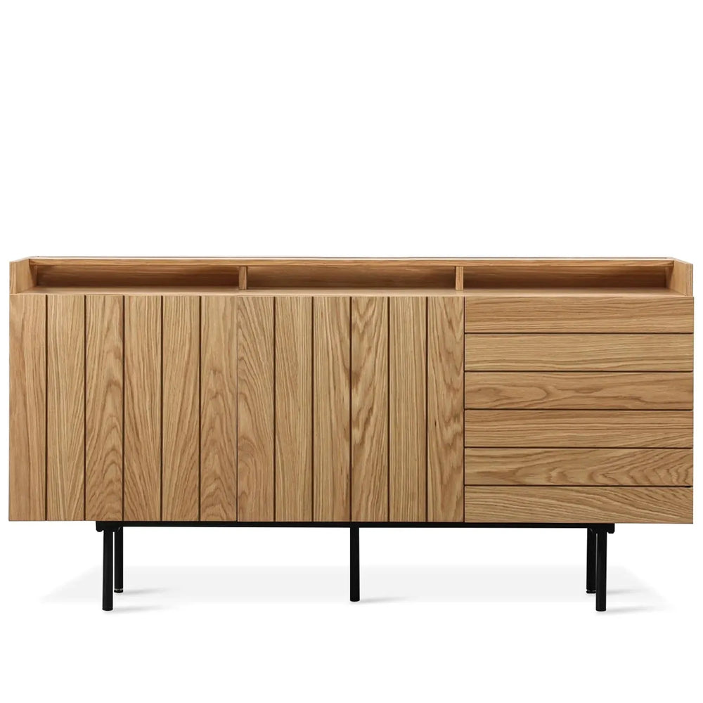Modern wood drawer cabinet lumi l in white background.