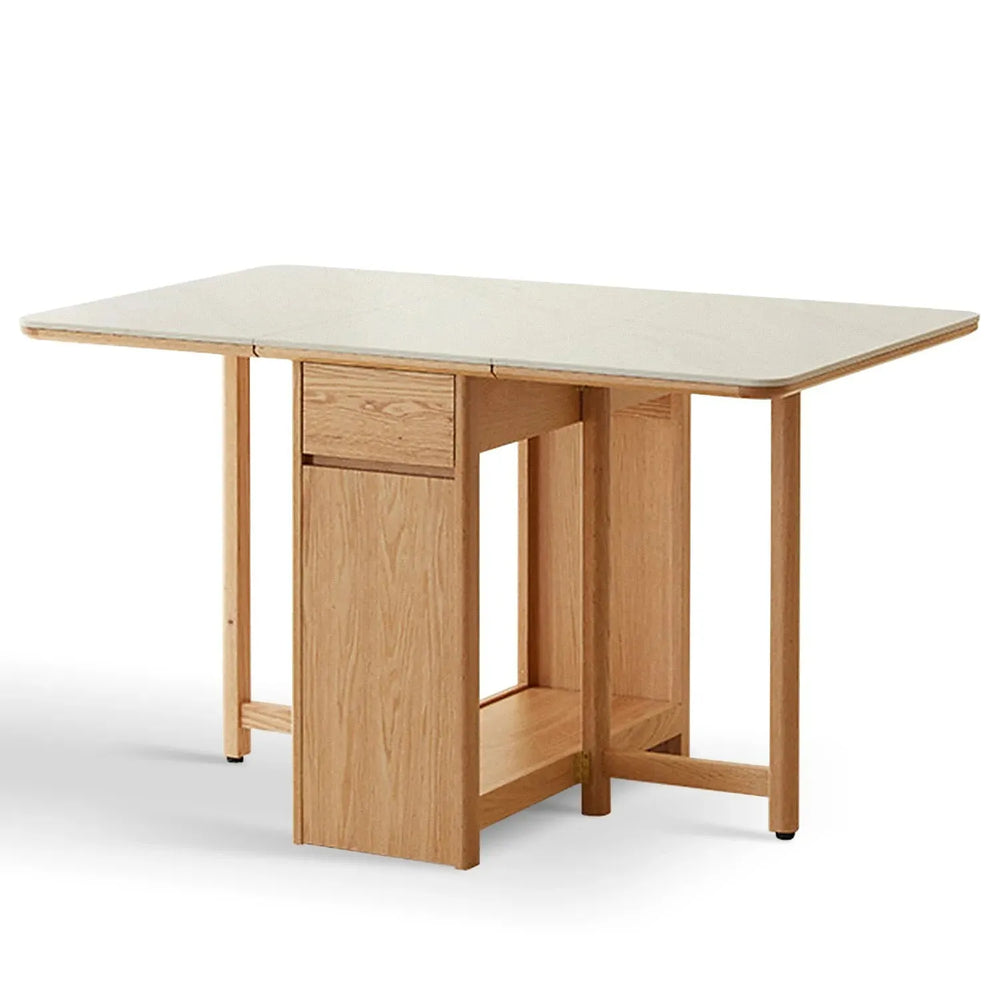 Scandinavian wood foldable extendable dining table hemu in white background.