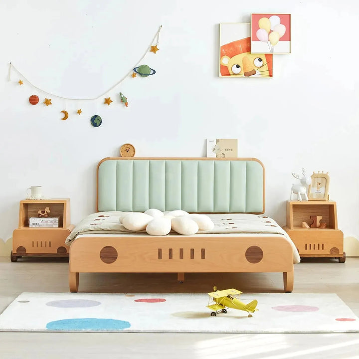Scandinavian wood kids bed car color swatches.