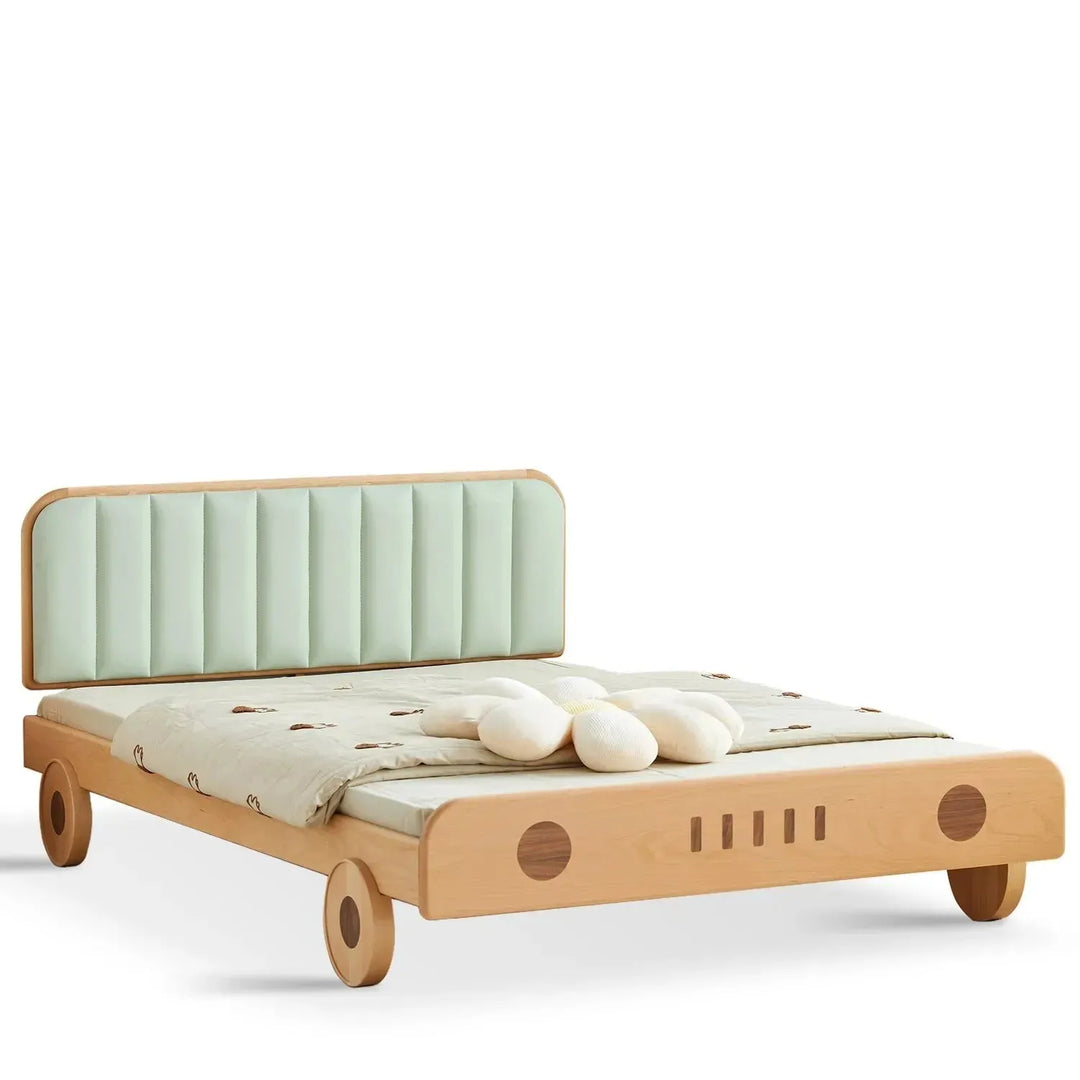 Scandinavian wood kids bed car in white background.