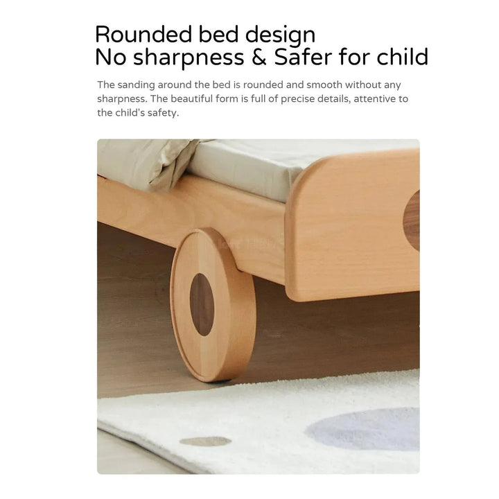 Scandinavian wood kids bed car in still life.
