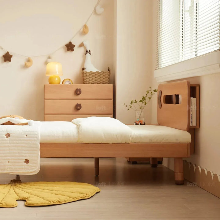Scandinavian wood kids bed pacman material variants.