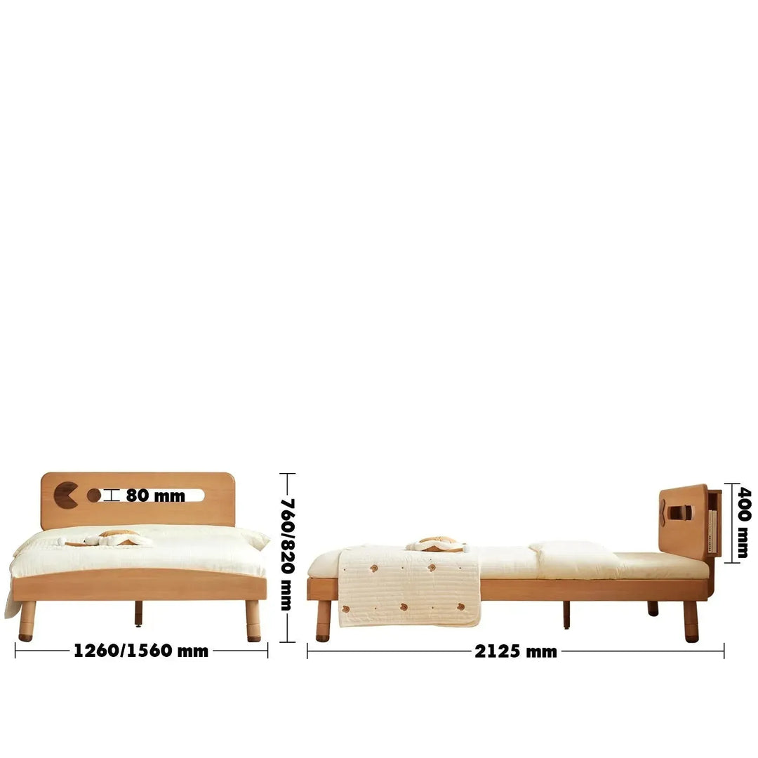 Scandinavian wood kids bed pacman size charts.