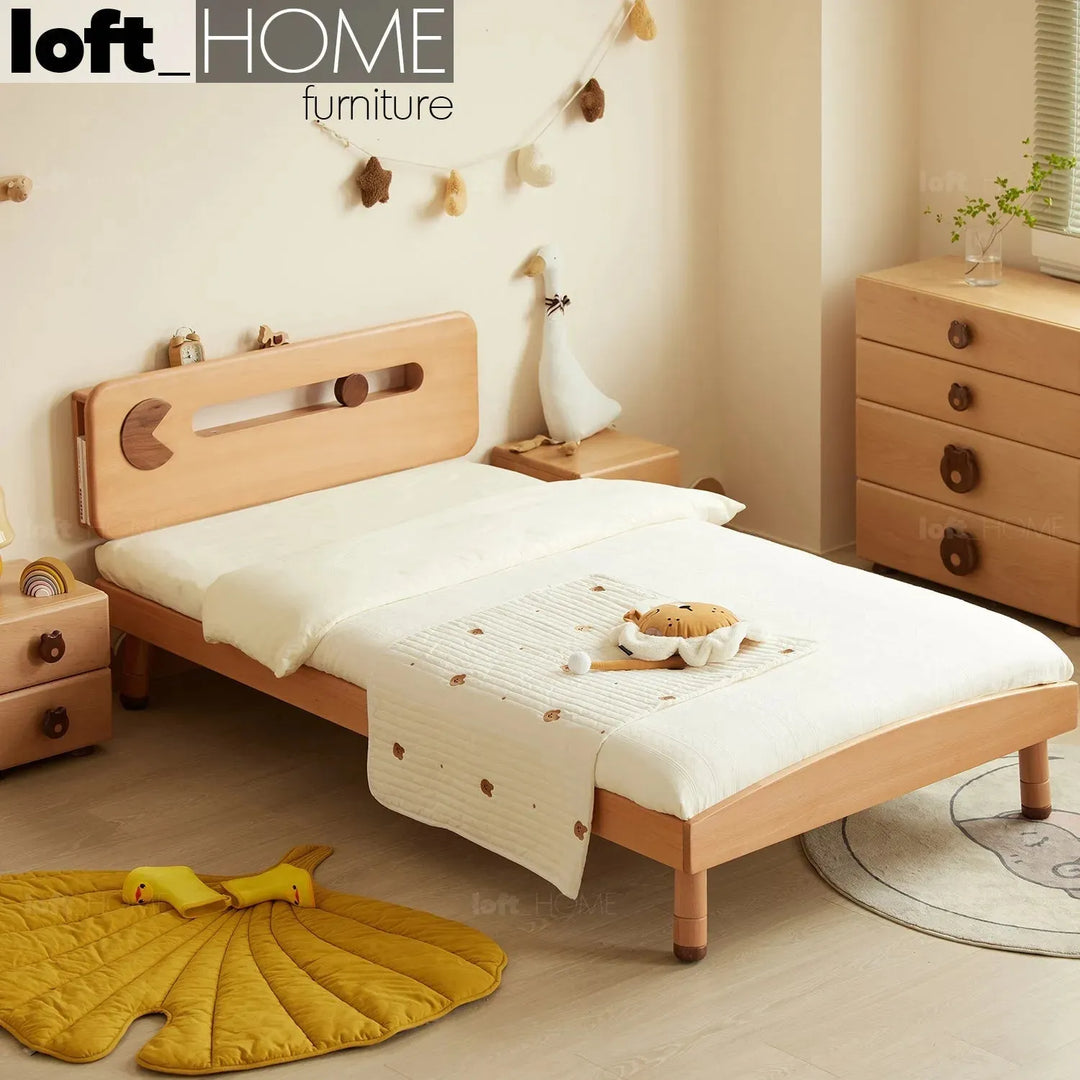Scandinavian wood kids bed pacman primary product view.