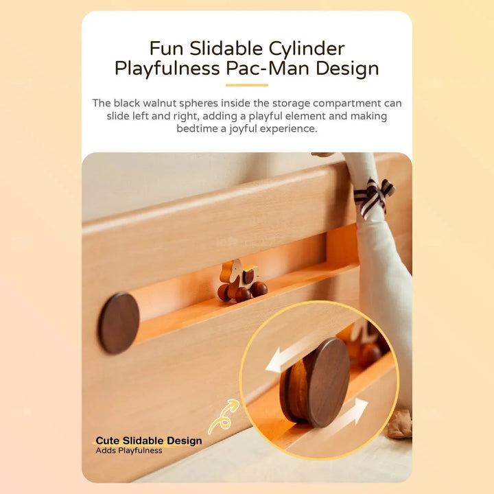 Scandinavian wood kids bed pacman in panoramic view.