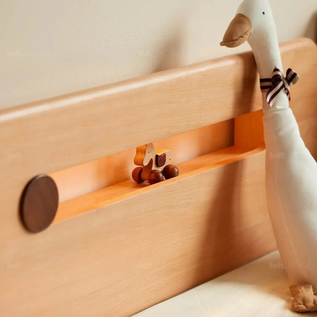 Scandinavian wood kids bed pacman in details.