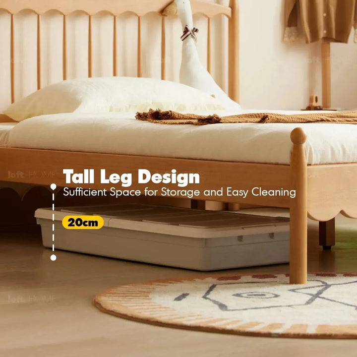 Scandinavian wood kids bed winsor in close up details.