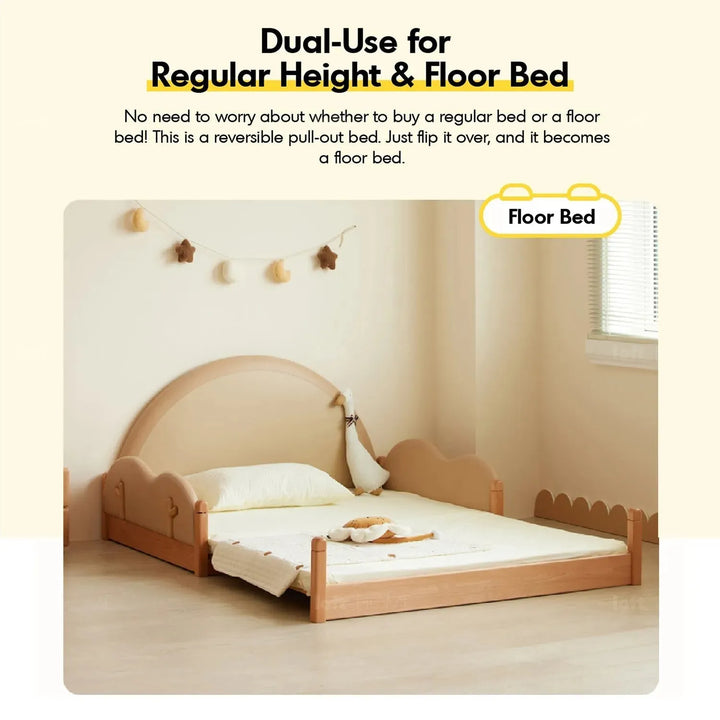 Scandinavian wood kids foldable bed deer in still life.