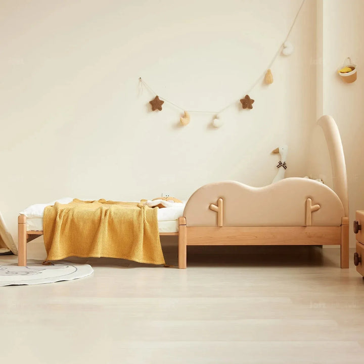 Scandinavian wood kids foldable bed deer in real life style.