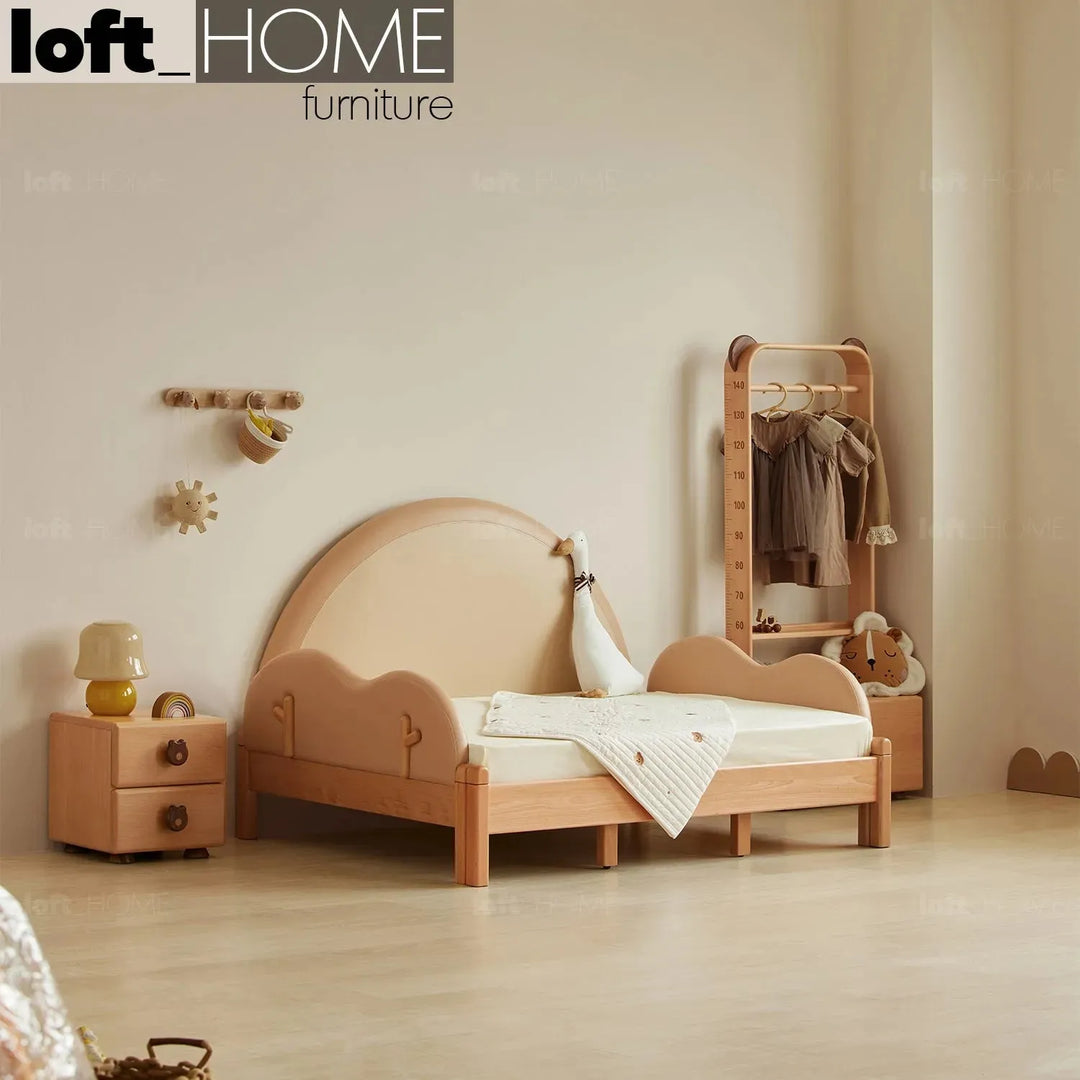 Scandinavian wood kids foldable bed deer primary product view.