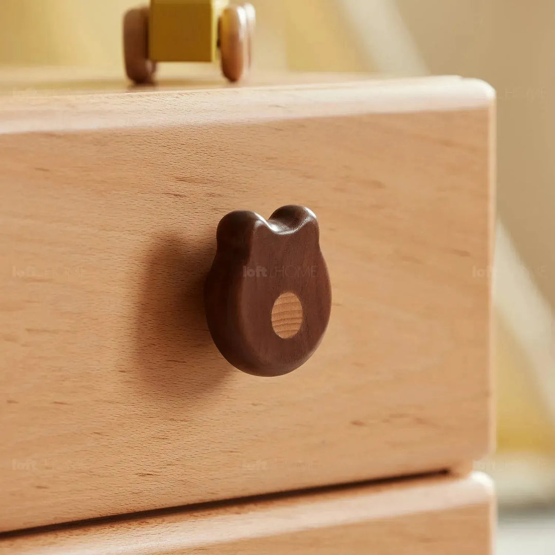 Scandinavian wood kids side table teddy in real life style.