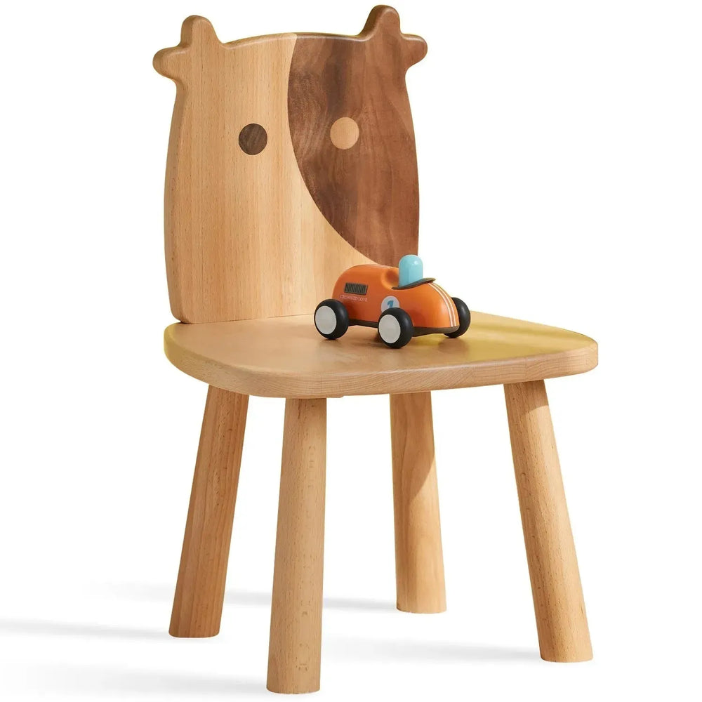 Scandinavian wood kids dining chair momo in white background.