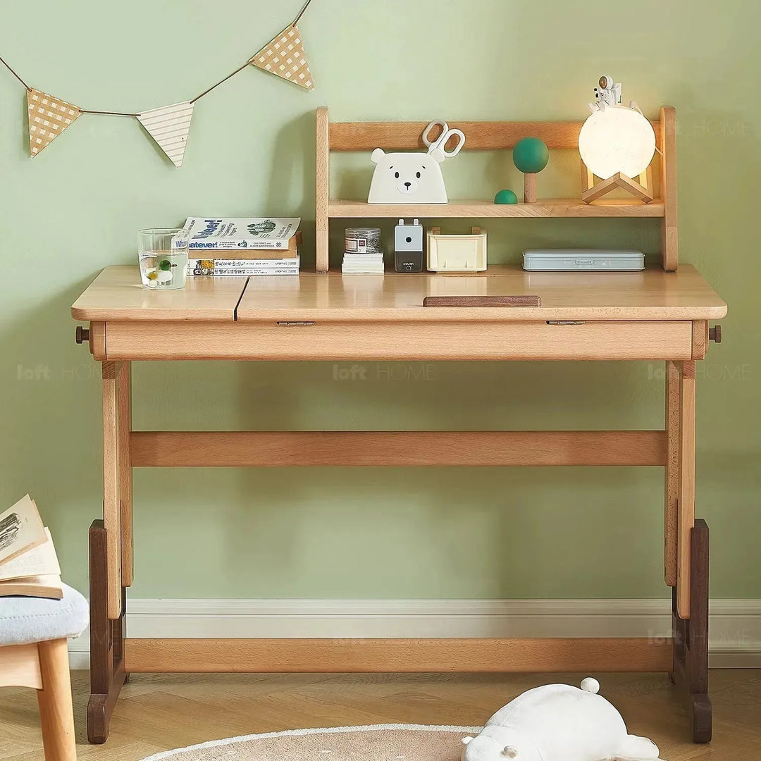 Scandinavian wood kids study table lift color swatches.