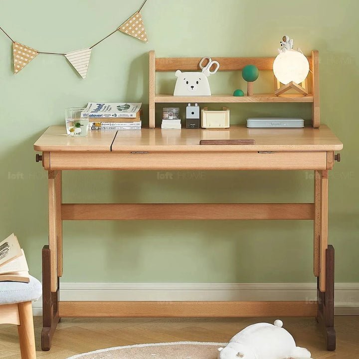 Scandinavian wood kids study table lift color swatches.