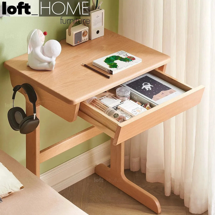 Scandinavian wood kids study table mini primary product view.